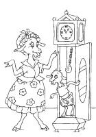 A coloring page of the wolf and the seven little goats